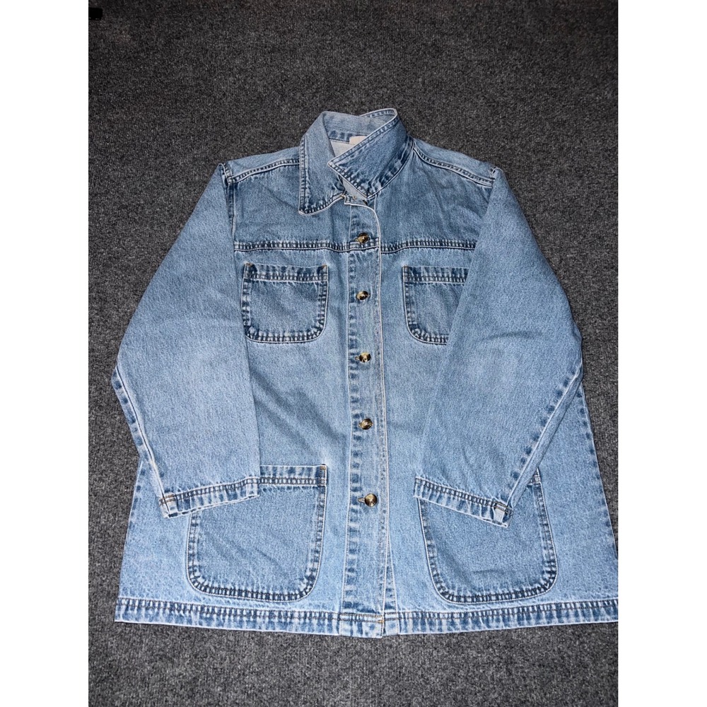 Cabin Creek Denim Chore Jacket Womens Petite XL Light Wash Cotton Y2K Utility